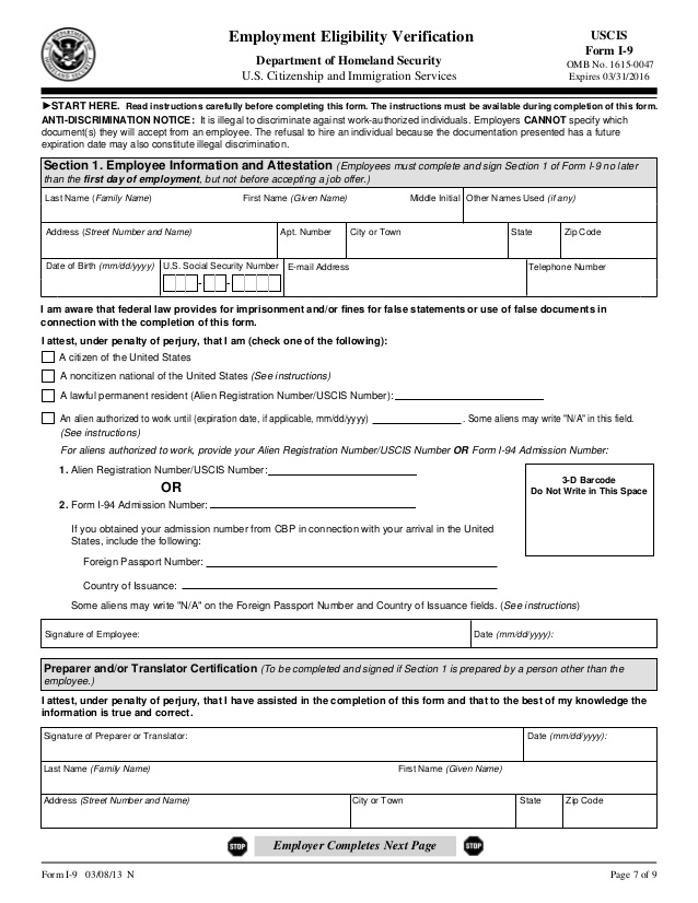 Uscis Form I 9 2023 - Printable Forms Free Online